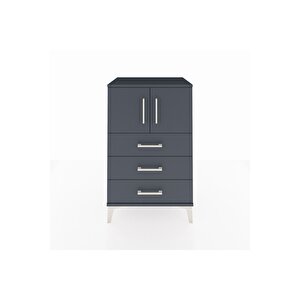 Hyperion Komodin Tek Raflı 3 Çekmeceli 2 Kapaklı 60x44x96 Antrasit-antrasit
