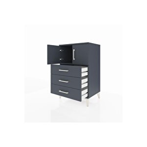 Hyperion Komodin Tek Raflı 3 Çekmeceli 2 Kapaklı 60x44x96 Antrasit-antrasit