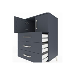 Hyperion Komodin Tek Raflı 3 Çekmeceli 2 Kapaklı 60x44x96 Antrasit-antrasit