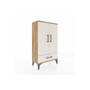 Arges Komodin 3 Raflı Tek Çekmeceli 2 Kapaklı 60x30x106 Çam-aytaşı