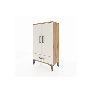 Arges Komodin 3 Raflı Tek Çekmeceli 2 Kapaklı 60x30x106 Çam-aytaşı