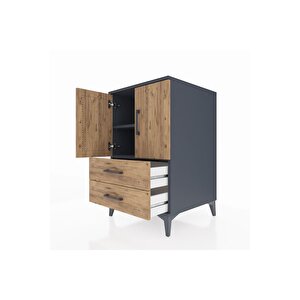 Kronos Komodin 2 Raflı 2 Çekmeceli 2 Kapaklı 60x59x96 Antrasit-çam