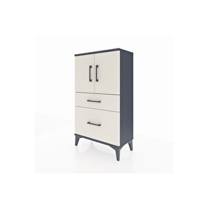 Arges Komodin 2 Raflı 2 Çekmeceli 2 Kapaklı 60x30x106 Antrasit-aytaşı