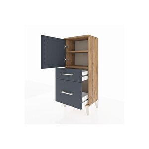 Arges Komodin 2 Raflı 2 Çekmeceli Tek Kapaklı 44x30x106 Çam-antrasit