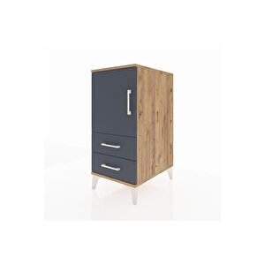 Kronos Komodin 2 Raflı 2 Çekmeceli Tek Kapaklı 44x59x96 Çam-antrasit