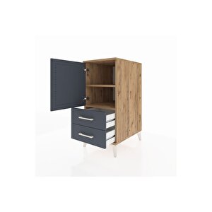 Kronos Komodin 2 Raflı 2 Çekmeceli Tek Kapaklı 44x59x96 Çam-antrasit