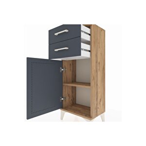 Arges Komodin Tek Raflı 2 Çekmeceli Tek Kapaklı 44x30x106 Çam-antrasit