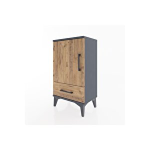 Arges Komodin 2 Raflı Tek Çekmeceli Tek Kapaklı 44x30x80 Antrasit-çam