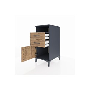 Kronos Komodin Tek Raflı 2 Çekmeceli Tek Kapaklı 44x59x96 Antrasit-çam