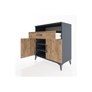 Hyperion Şifonyer 2 Raflı Tek Çekmeceli 2 Kapaklı 88x44x96 Antrasit-çam