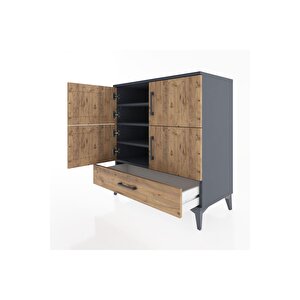 Hyperion Şifonyer 4 Raflı Tek Çekmeceli 4 Kapaklı 88x44x96 Antrasit-çam