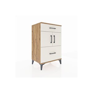 Hyperion Komodin Tek Raflı 2 Çekmeceli 2 Kapaklı 60x44x96 Çam-aytaşı