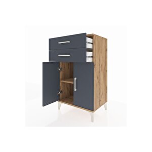 Hyperion Komodin Tek Raflı 2 Çekmeceli 2 Kapaklı 60x44x106 Çam-antrasit