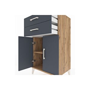 Hyperion Komodin Tek Raflı 2 Çekmeceli 2 Kapaklı 60x44x106 Çam-antrasit