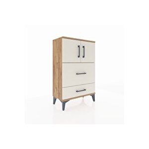 Arges Komodin Tek Raflı 2 Çekmeceli 2 Kapaklı 60x30x96 Çam-aytaşı