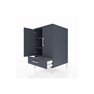 Kronos Komodin 3 Raflı Tek Çekmeceli 2 Kapaklı 60x59x96 Antrasit-antrasit