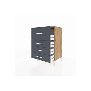 Hyperion Komodin 4 Çekmeceli 60x44x96 Çam-antrasit