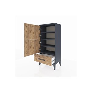 Arges Komodin 4 Raflı Tek Çekmeceli 2 Kapaklı 44x30x96 Antrasit-çam