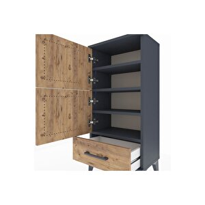 Arges Komodin 4 Raflı Tek Çekmeceli 2 Kapaklı 44x30x96 Antrasit-çam