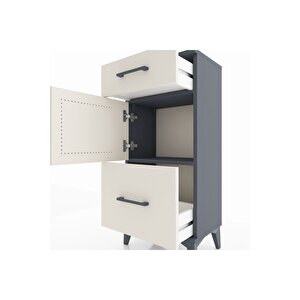 Arges Komodin Tek Raflı 2 Çekmeceli Tek Kapaklı 44x30x96 Antrasit-aytaşı