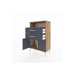 Arges Komodin Tek Raflı 2 Çekmeceli 2 Kapaklı 60x30x96 Çam-antrasit