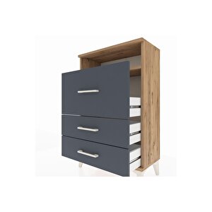 Arges Komodin Tek Raflı 3 Çekmeceli 60x30x96 Çam-antrasit