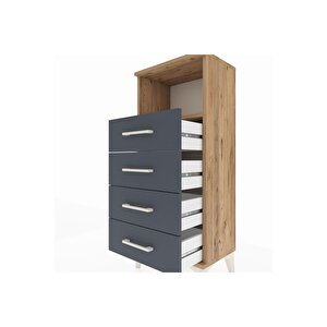 Arges Komodin Tek Raflı 4 Çekmeceli 44x30x106 Çam-antrasit