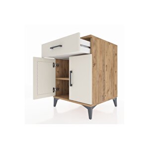 Kronos Komodin Tek Raflı Tek Çekmeceli 2 Kapaklı 60x59x80 Çam-aytaşı