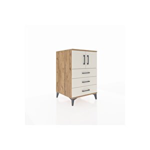 Kronos Komodin Tek Raflı 3 Çekmeceli 2 Kapaklı 60x59x96 Çam-aytaşı