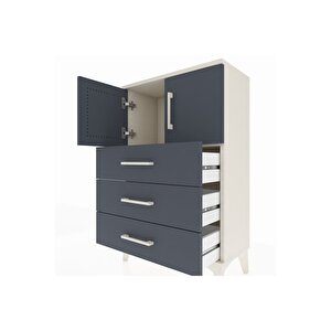 Arges Komodin Tek Raflı 3 Çekmeceli 2 Kapaklı 60x30x96 Aytaşı-antrasit