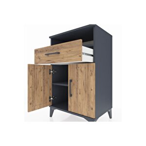 Hyperion Komodin 2 Raflı Tek Çekmeceli 2 Kapaklı 60x44x96 Antrasit-çam