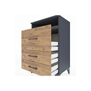 Hyperion Komodin Tek Raflı 3 Çekmeceli 60x44x96 Antrasit-çam