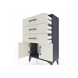 Arges Komodin 3 Çekmeceli 2 Kapaklı 60x30x96 Antrasit-aytaşı