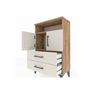 Arges Komodin 2 Raflı 2 Çekmeceli 2 Kapaklı 60x30x96 Çam-aytaşı