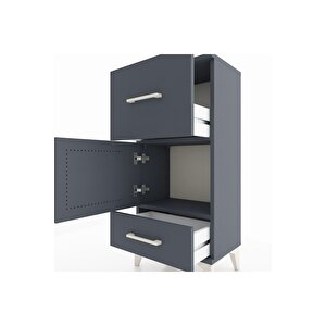 Arges Komodin Tek Raflı 2 Çekmeceli Tek Kapaklı 44x30x96 Antrasit-antrasit