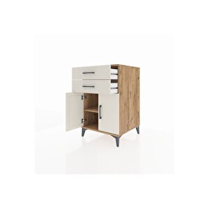 Kronos Komodin Tek Raflı 2 Çekmeceli 2 Kapaklı 60x59x96 Çam-aytaşı