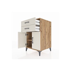 Kronos Komodin Tek Raflı 2 Çekmeceli 2 Kapaklı 60x59x96 Çam-aytaşı