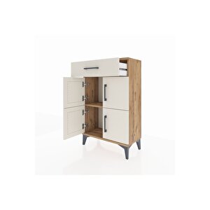 Arges Komodin Tek Raflı Tek Çekmeceli 4 Kapaklı 60x30x96 Çam-aytaşı