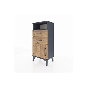 Arges Komodin Tek Raflı 2 Çekmeceli Tek Kapaklı 44x30x96 Antrasit-çam