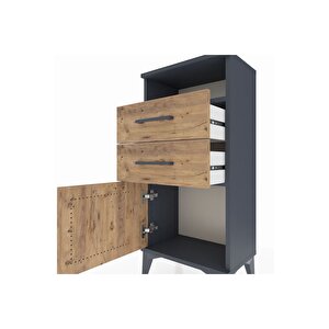 Arges Komodin Tek Raflı 2 Çekmeceli Tek Kapaklı 44x30x96 Antrasit-çam