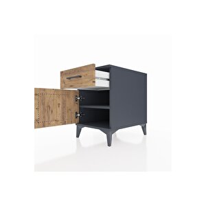 Kronos Komodin Tek Raflı Tek Çekmeceli Tek Kapaklı 44x59x64 Antrasit-çam