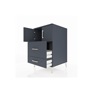 Kronos Komodin Tek Raflı 2 Çekmeceli 2 Kapaklı 60x59x96 Antrasit-antrasit
