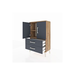 Arges Komodin 2 Raflı 2 Çekmeceli 2 Kapaklı 60x30x96 Çam-antrasit