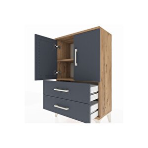 Arges Komodin 2 Raflı 2 Çekmeceli 2 Kapaklı 60x30x96 Çam-antrasit