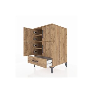 Kronos Komodin 4 Raflı Tek Çekmeceli 4 Kapaklı 60x59x96 Çam-çam
