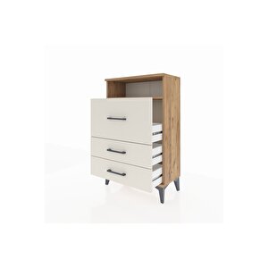 Arges Komodin Tek Raflı 3 Çekmeceli 60x30x96 Çam-aytaşı