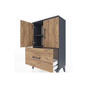 Arges Komodin 2 Raflı Tek Çekmeceli 2 Kapaklı 60x30x96 Antrasit-çam