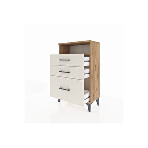 Arges Komodin Tek Raflı 3 Çekmeceli 60x30x96 Çam-aytaşı