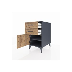 Kronos Komodin Tek Raflı 2 Çekmeceli Tek Kapaklı 44x59x80 Antrasit-çam