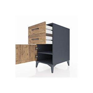 Kronos Komodin Tek Raflı 2 Çekmeceli Tek Kapaklı 44x59x80 Antrasit-çam